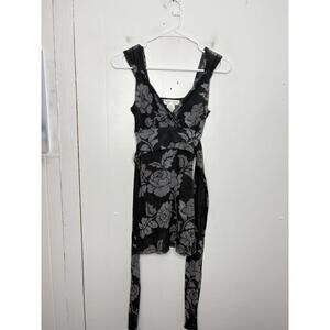 Whbm Top Womens Medium Nylon Mesh Babydoll Tie Empire Waist Y2K Stretchy Floral